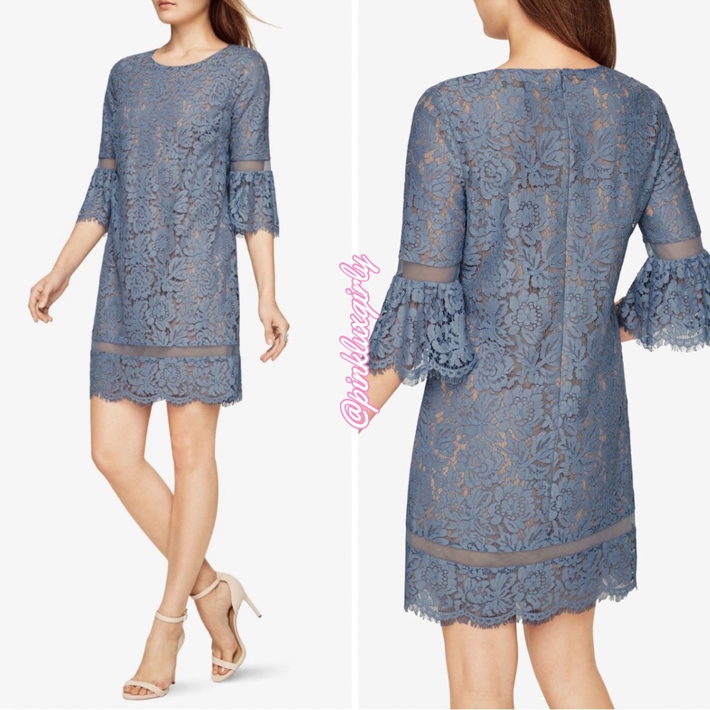 $385 BCBGMAXAZRIA Shadow Blue Celestia Lace Dress